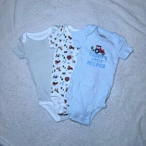 3-Pack Baby One-Piece Bodysuits - Light Blue, White Stripe & Multi Print